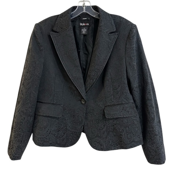 Style & Co Paisley Pattern Cropped Blazer Jacket Black Size 14 - Picture 3 of 16